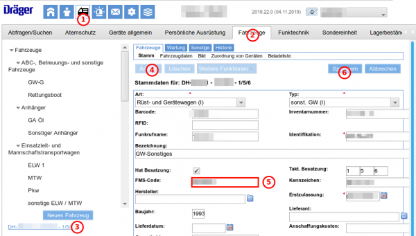 Die FMS-Kennung des Fahrzeuges wird im Feld FMS-Code eingetragen Die FMS-Kennung des Fahrzeuges wird im Feld FMS-Code eingetragen