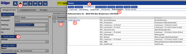 Übersicht bei einer Person über die ihm zugeordneten RICs (Rufkombinationen) Übersicht bei einer Person über die ihm zugeordneten RICs (Rufkombinationen)