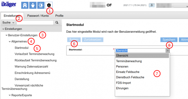 Startmodul für die alltäglichen Aufgaben auswählen Startmodul für die alltäglichen Aufgaben auswählen